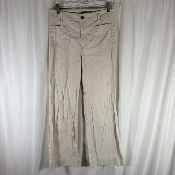 J. Crew Pants Women's 27 Beige Cotton Linen Blend Mid Rise Button Zip - Picture 1 of 8